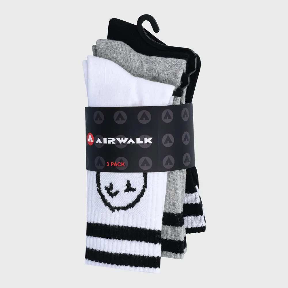 Airwalk Unisex 3 Pack  Smiley Crew Sock Black