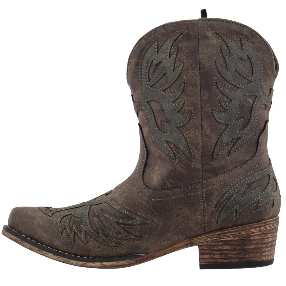 Amelia Tooled Inlay Snip Toe Cowboy Booties