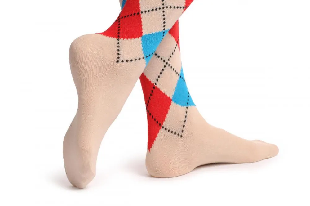 Argyle Beige Blue & Red