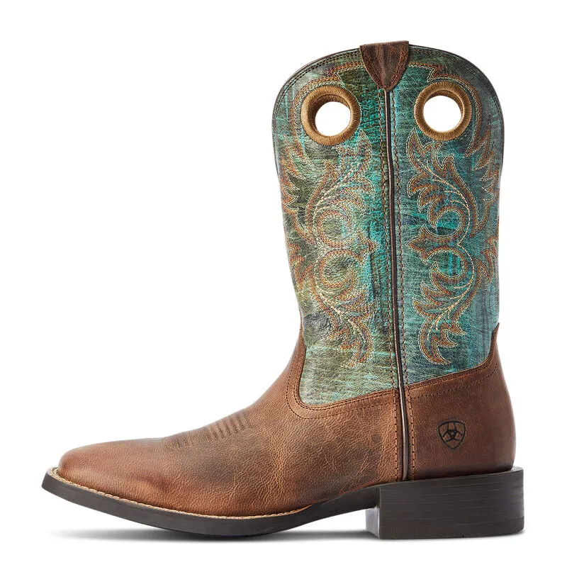 Ariat Men's 11" Sport Rodeo Square Toe Western Boot - Brown/Turquoise 10042403