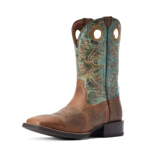 Ariat Men's 11" Sport Rodeo Square Toe Western Boot - Brown/Turquoise 10042403