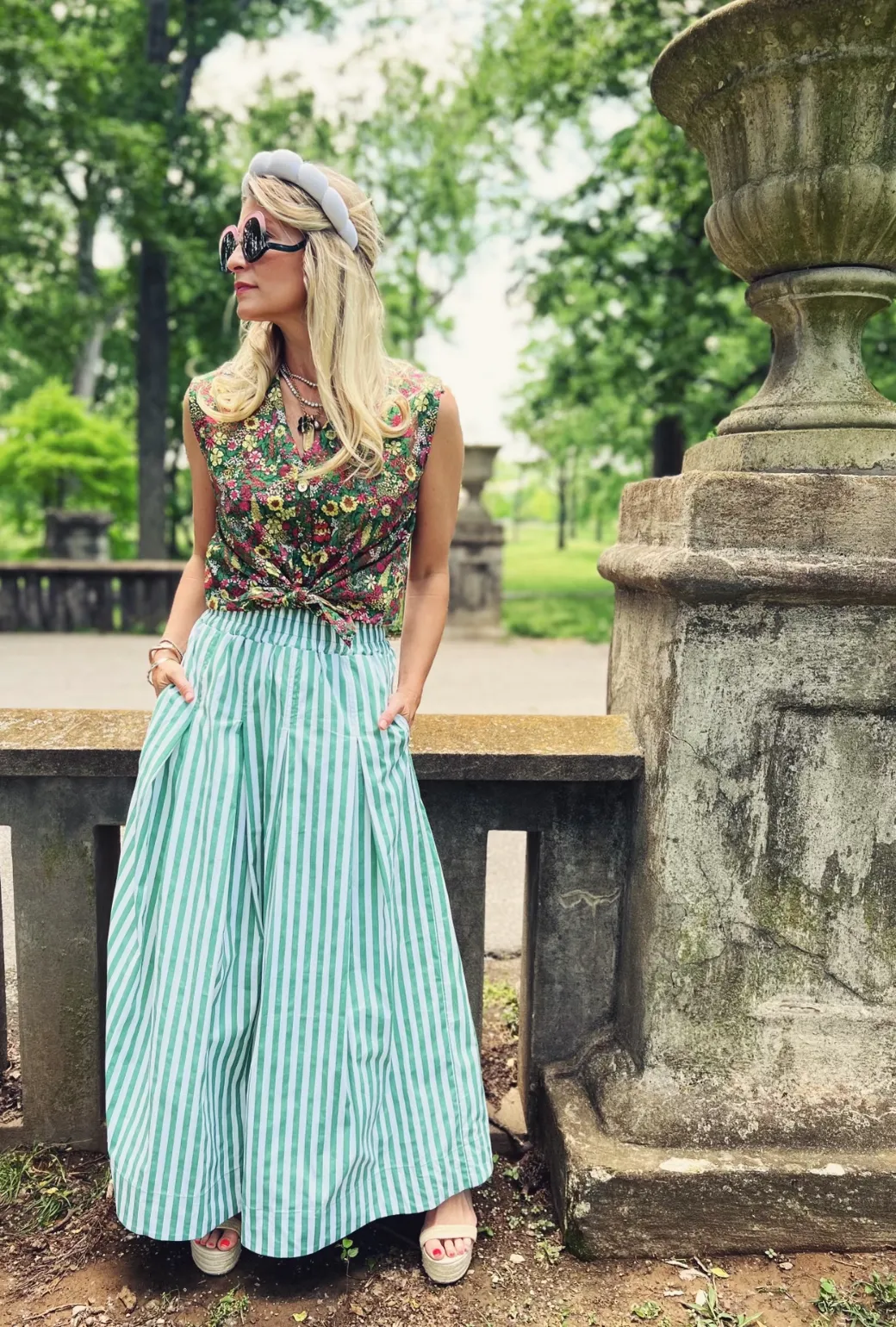 Awning Stripe Maxi Skirt - Green