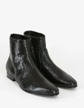 Black Coated Leather Chelsea Boots