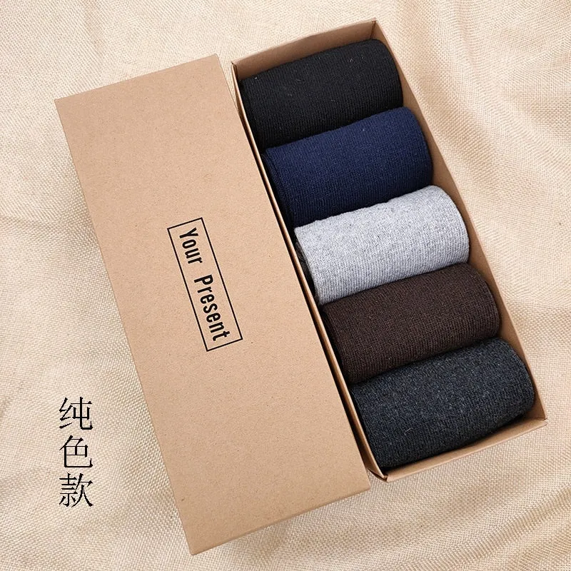 Box Gift Fashion High Quality 5 Pairs/lot Casual Cotton Male Boy Socks Business Keep Warm Men's Socks