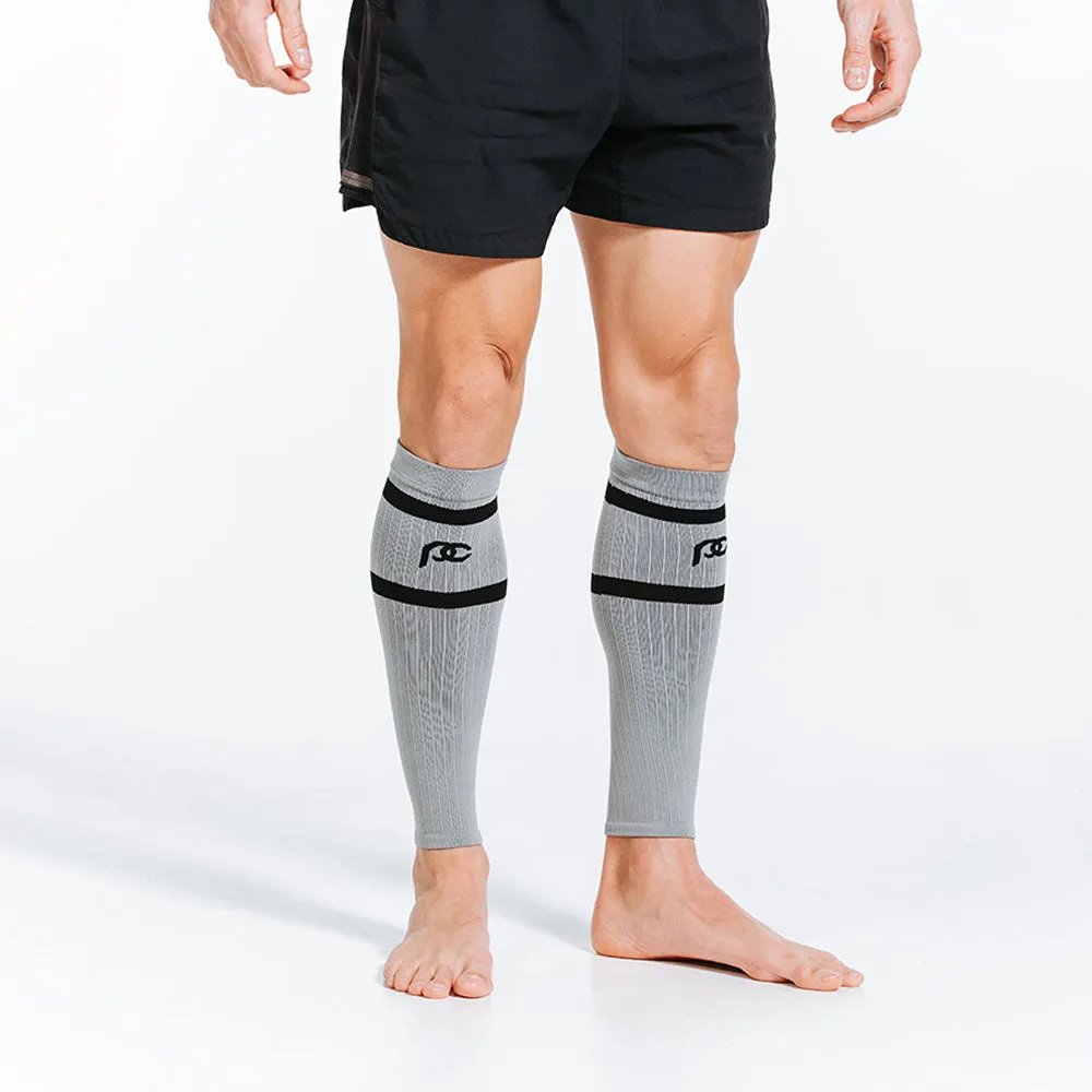 Calf Sleeves, Grey with Black Stripes