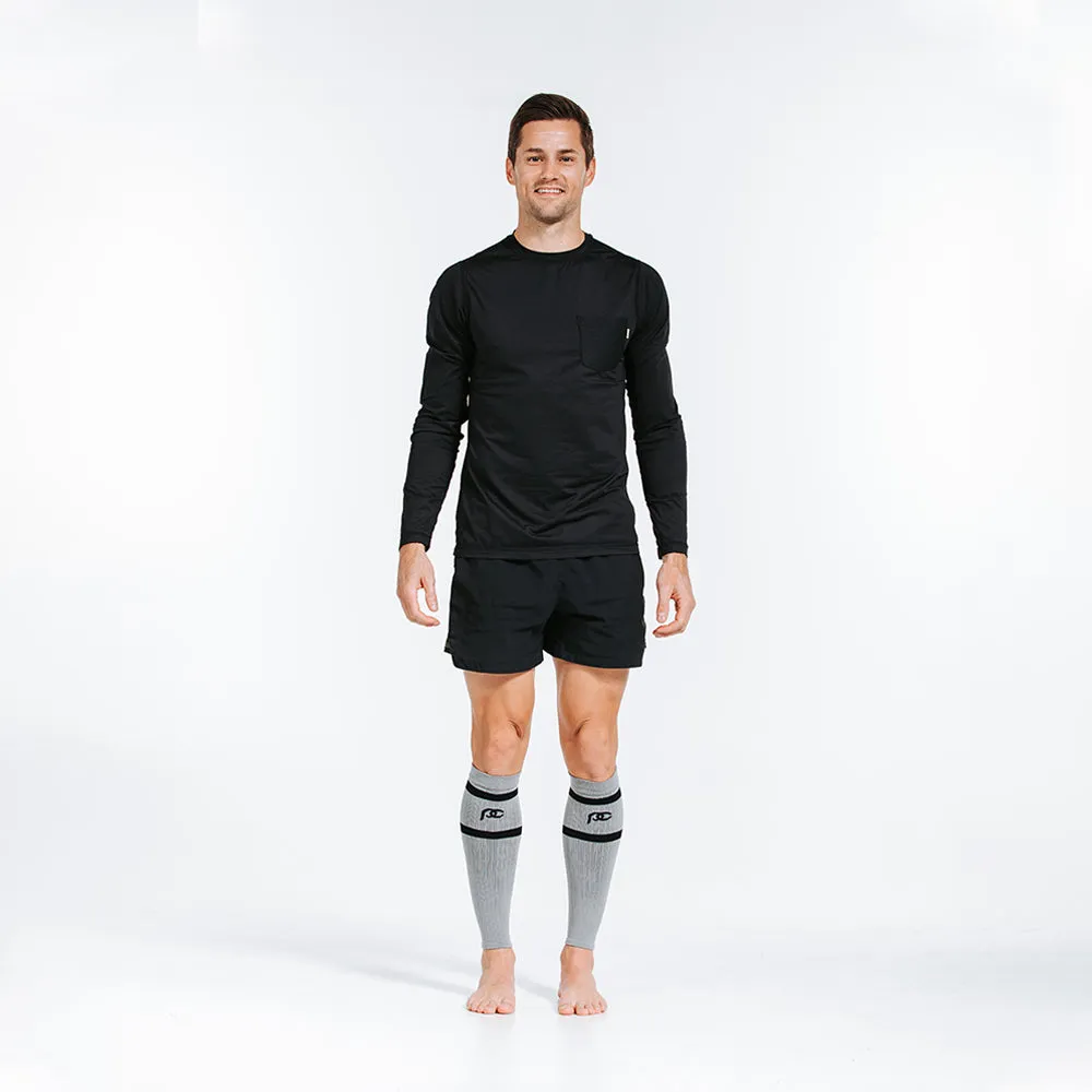 Calf Sleeves, Grey with Black Stripes