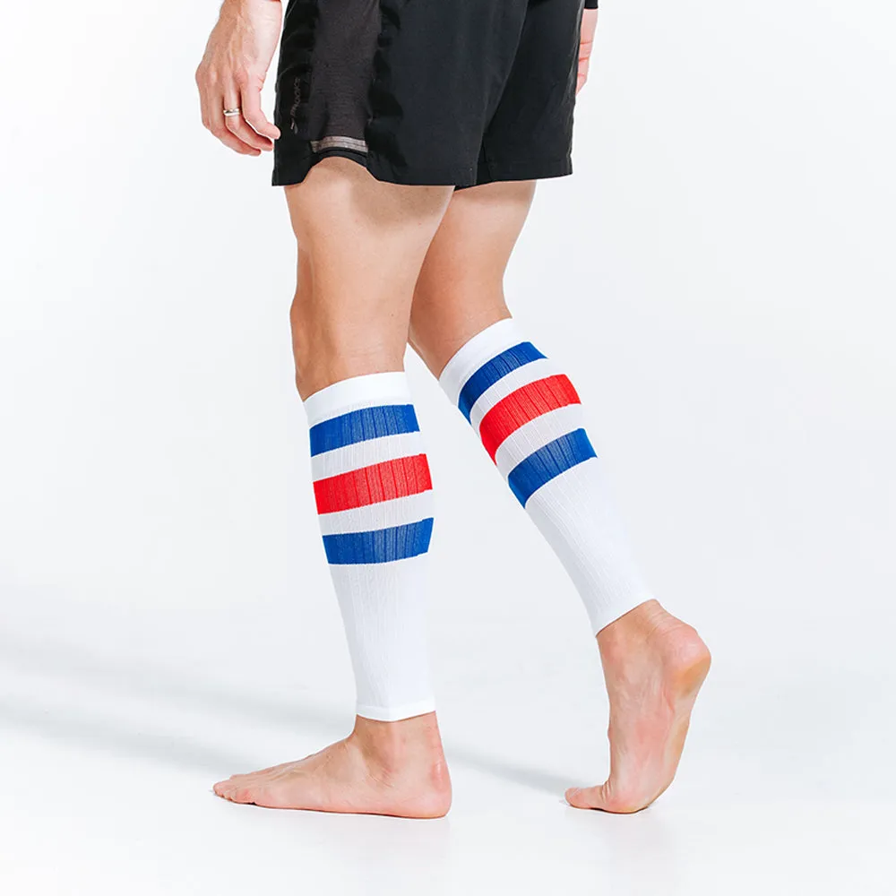 Calf Sleeves, White, Red and Blue Stripe