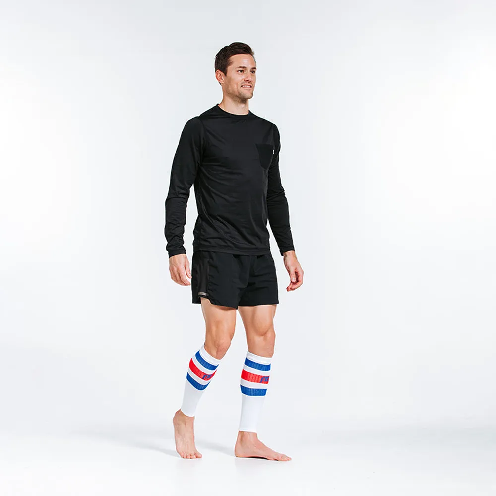 Calf Sleeves, White, Red and Blue Stripe