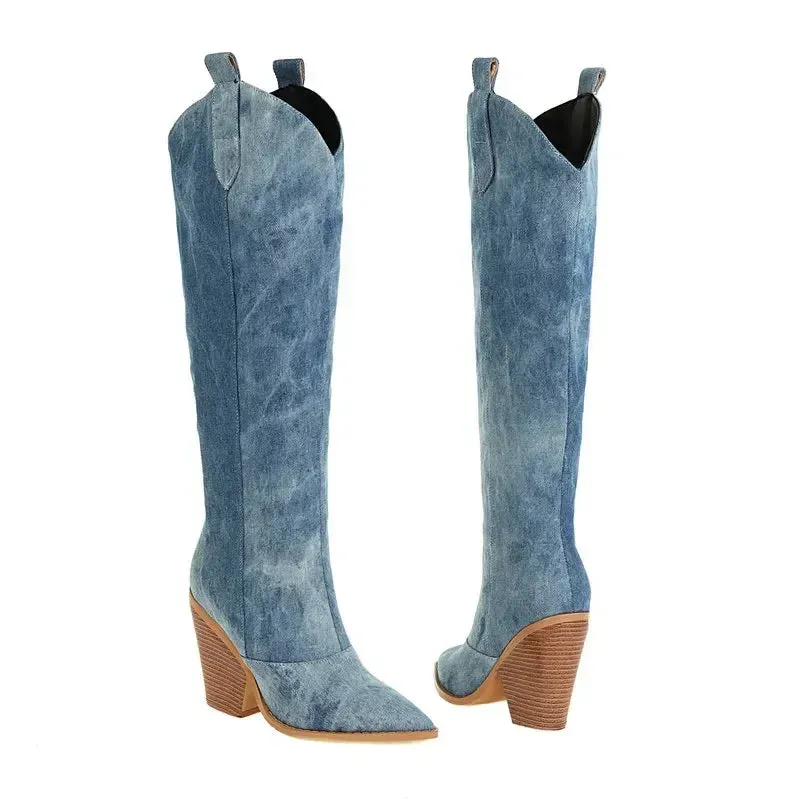 Denim Western Boots