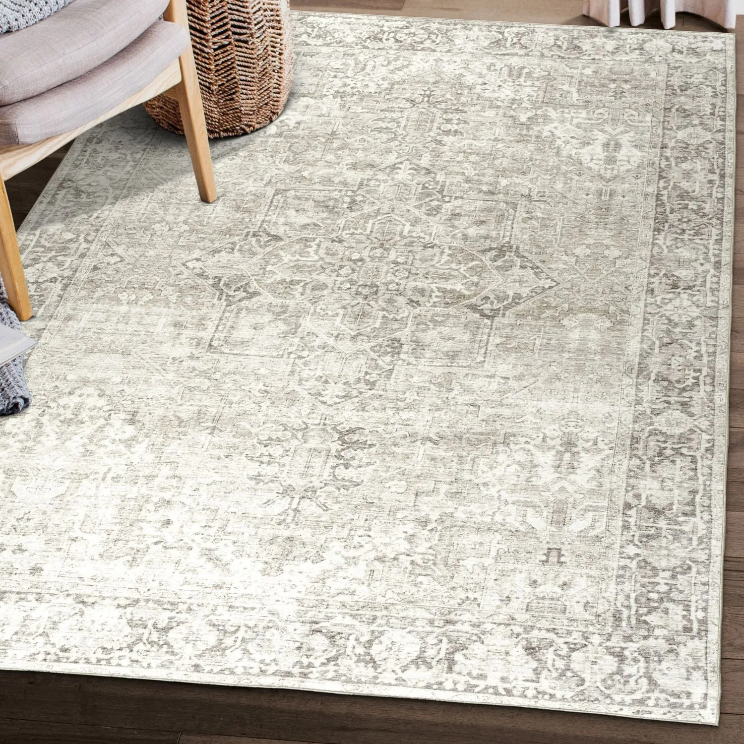 Ember Washable Beige/Ivory Indoor Rug