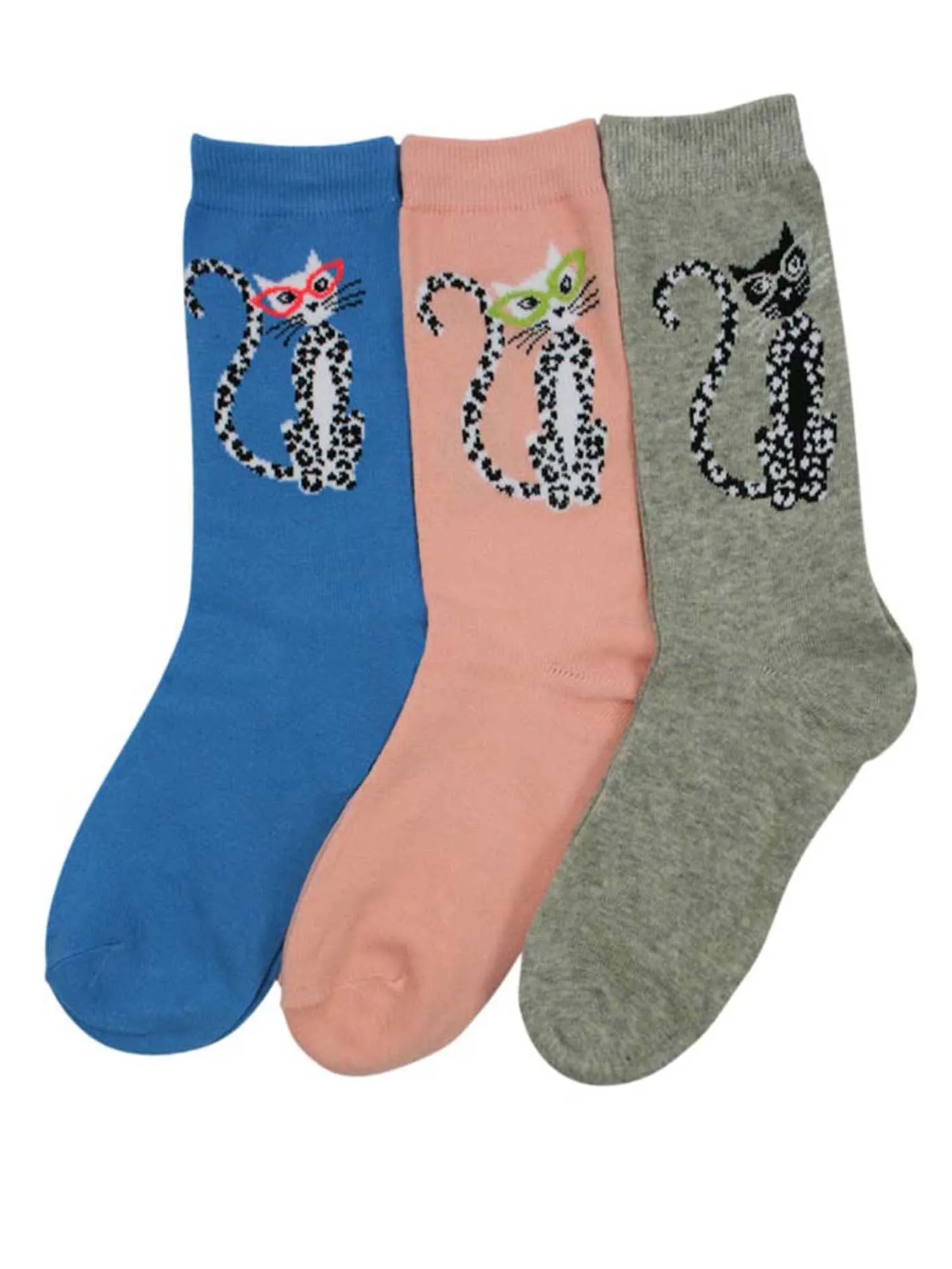 French Feline Cat Print 3 Pack Womens Crew Socks