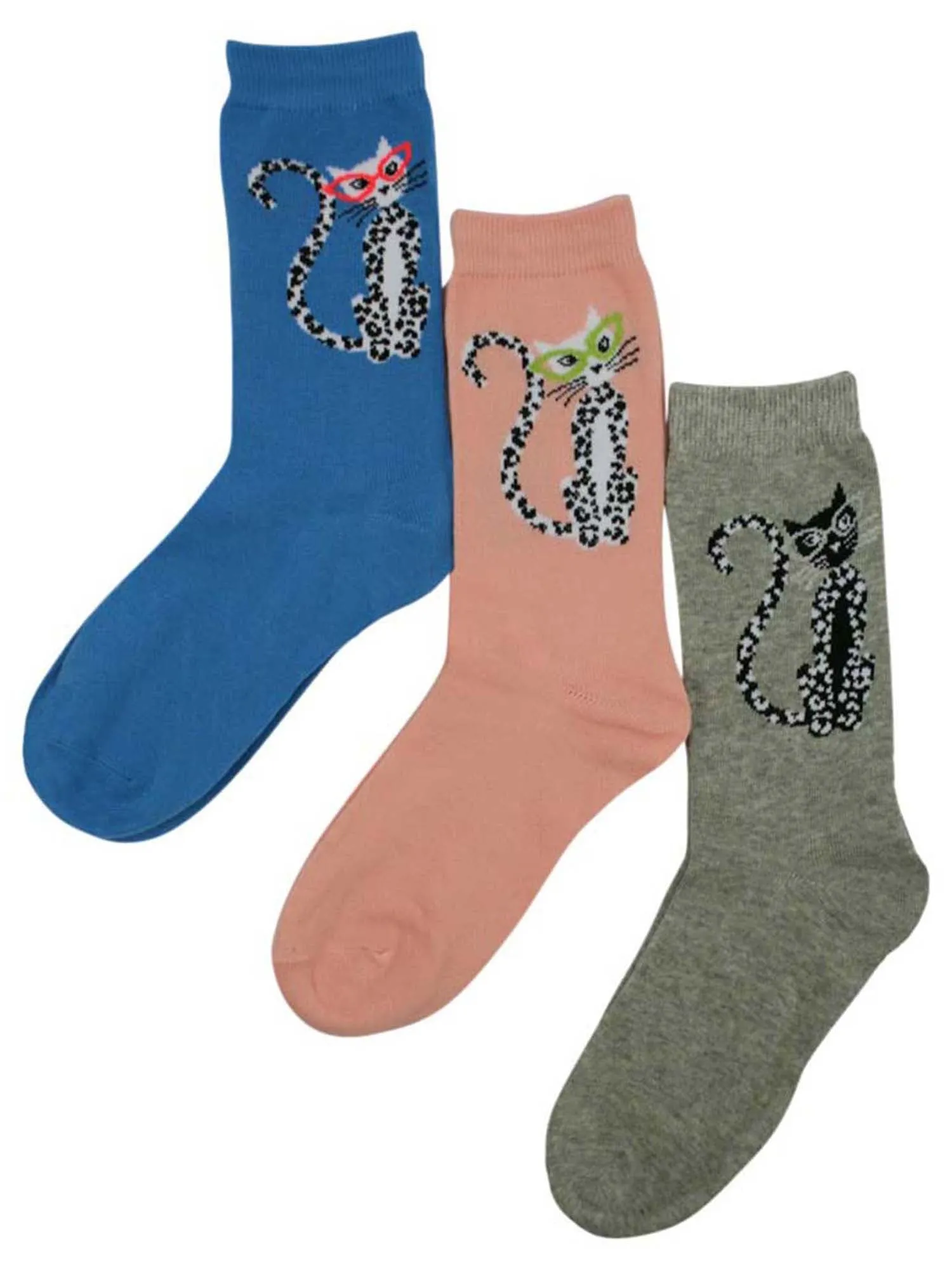 French Feline Cat Print 3 Pack Womens Crew Socks