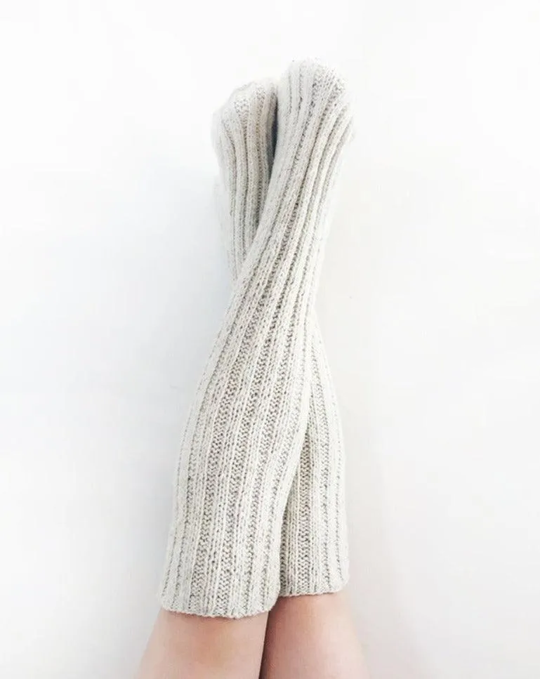 Handspun merino wool knee socks w double thick soles (ivory)