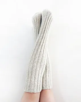 Handspun merino wool knee socks w double thick soles (ivory)