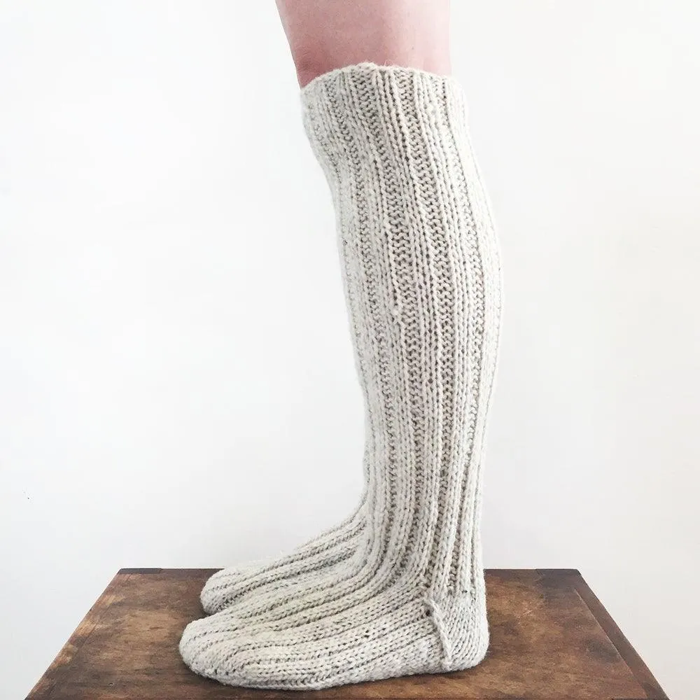 Handspun merino wool knee socks w double thick soles (ivory)