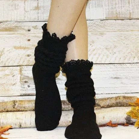 LACE topped ultimate slouch socks - black