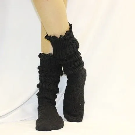 LACE topped ultimate slouch socks - black