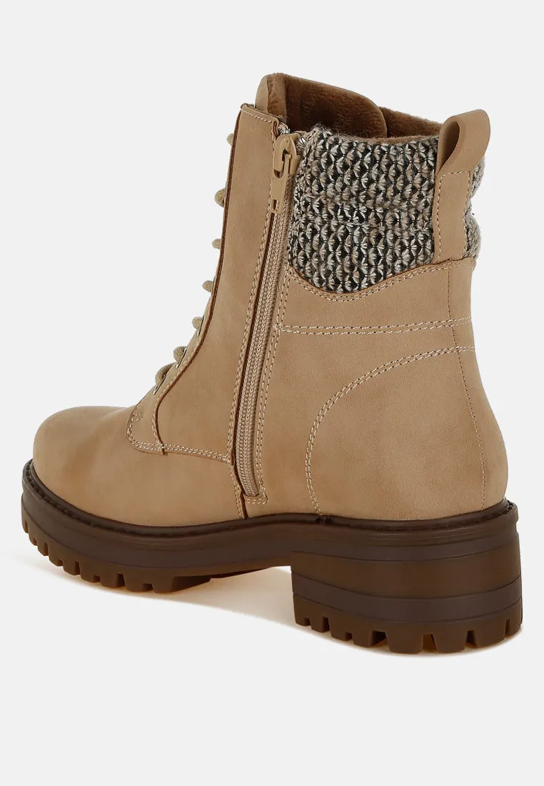 Mahisha Knitted Collar Zip-Up Hiker Boots