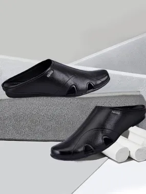 Men Black Casual Slip-On Back Open Slippers