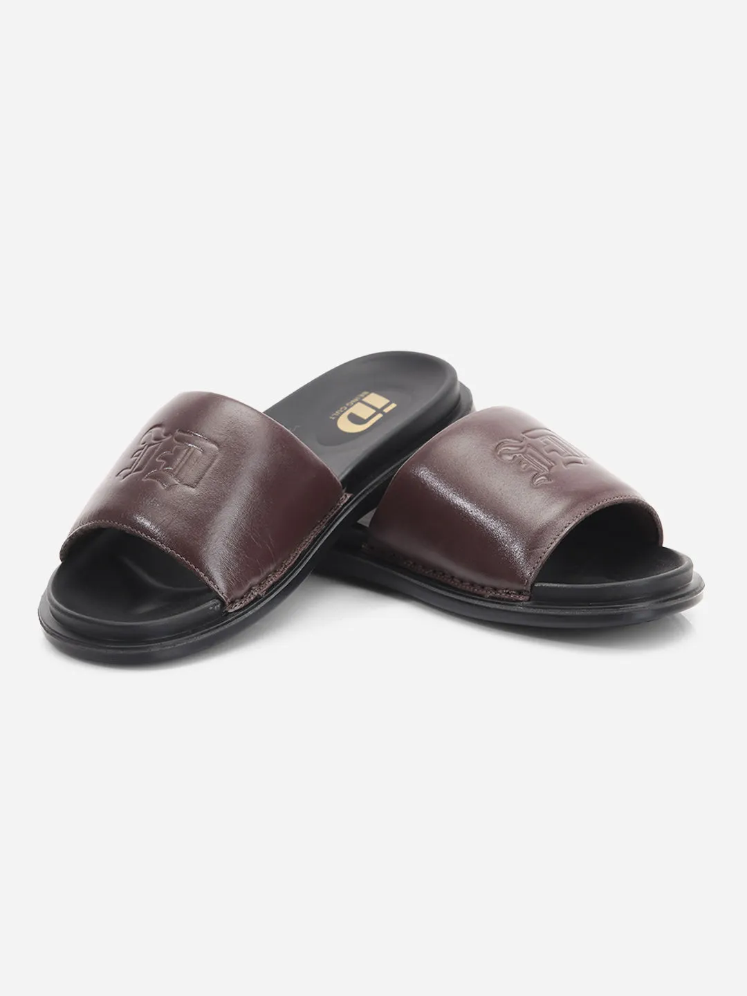 Men's Wine Leather Casual Slides (ID4210)