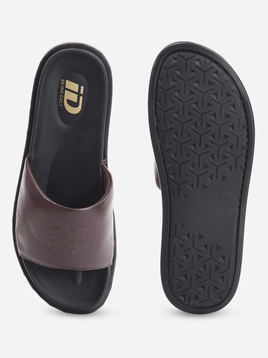 Men's Wine Leather Casual Slides (ID4210)