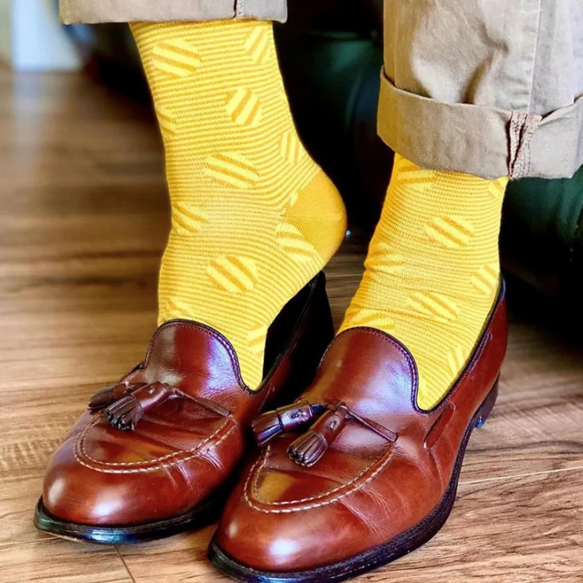 Polka Stripe Men's Socks - Butterscotch