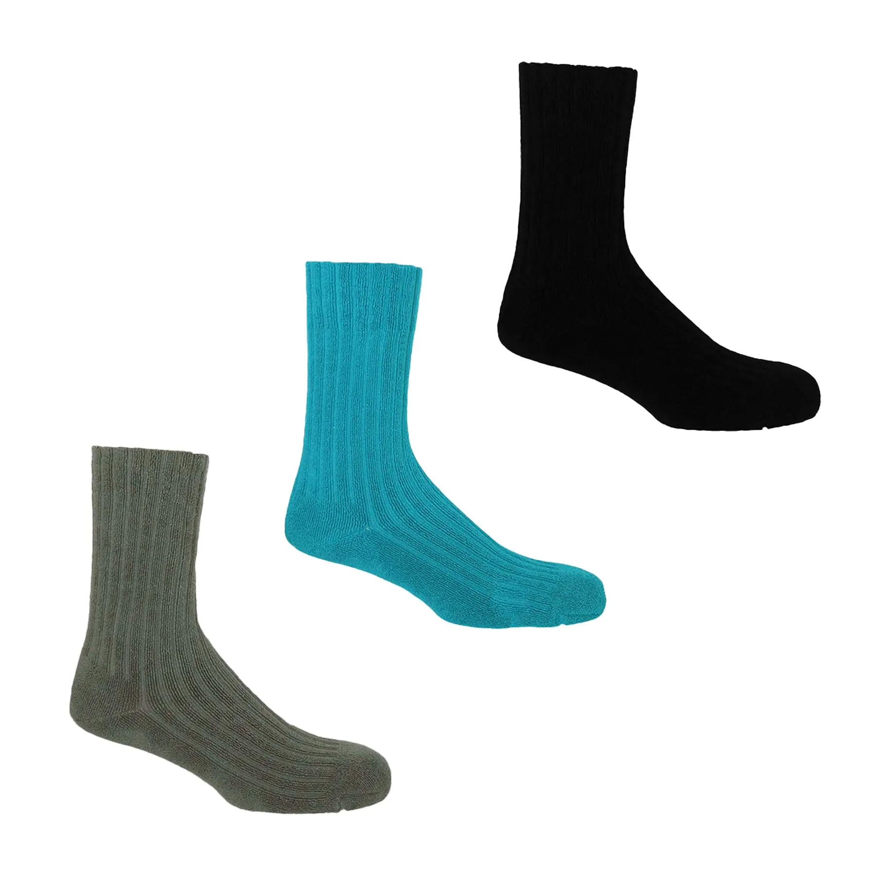 Ribbed Men's Bed Socks Bundle - Black, Aqua & Grey