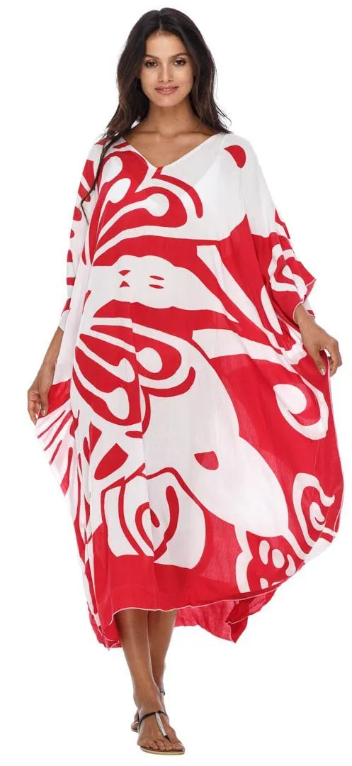 SHU-SHI Women's Long Beach Butterfly Caftan Tunic Dress - Swimsuit Cover-Up Loose Poncho