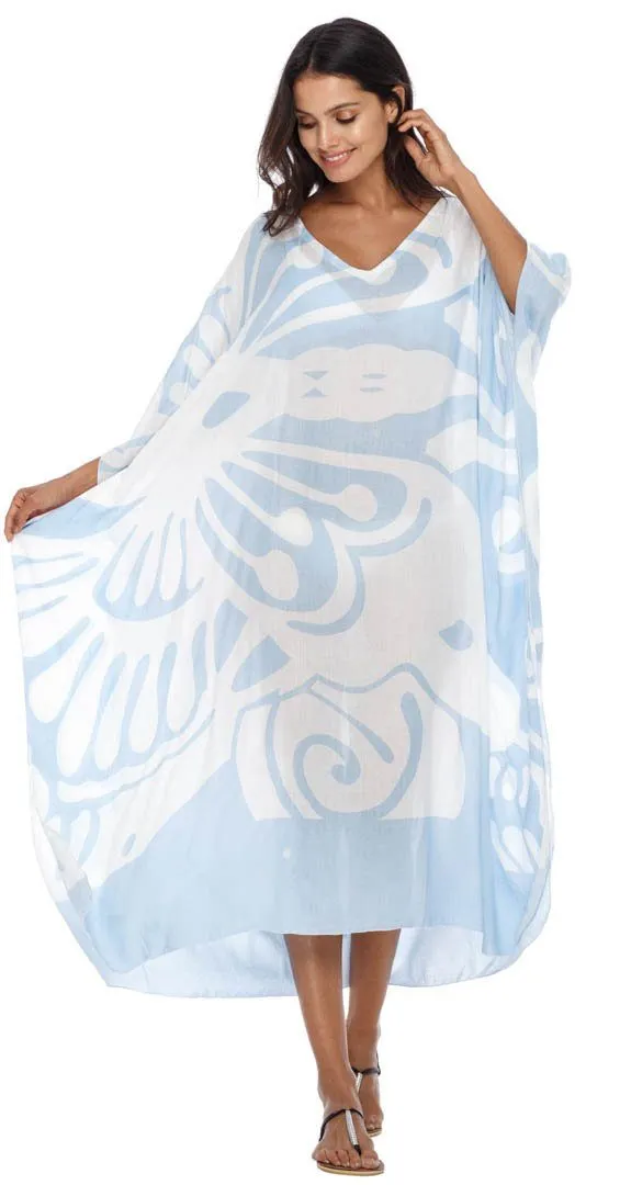 SHU-SHI Women's Long Beach Butterfly Caftan Tunic Dress - Swimsuit Cover-Up Loose Poncho