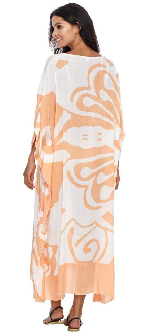 SHU-SHI Women's Long Beach Butterfly Caftan Tunic Dress - Swimsuit Cover-Up Loose Poncho