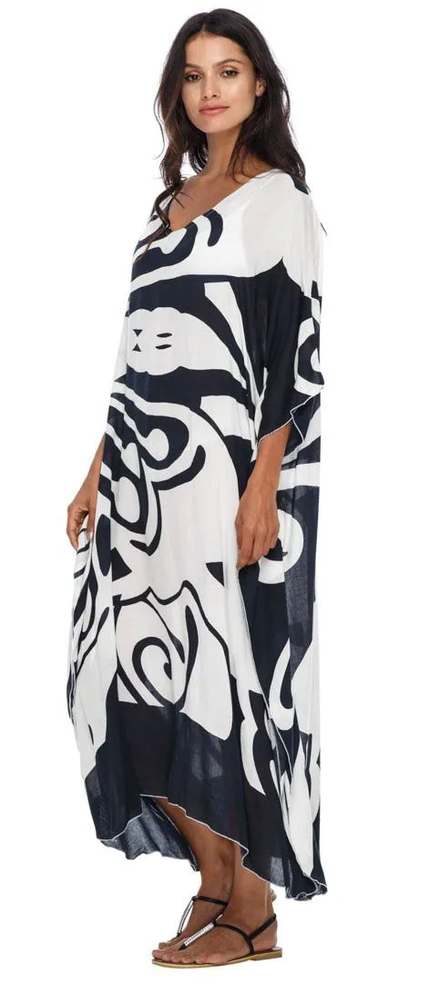 SHU-SHI Women's Long Beach Butterfly Caftan Tunic Dress - Swimsuit Cover-Up Loose Poncho