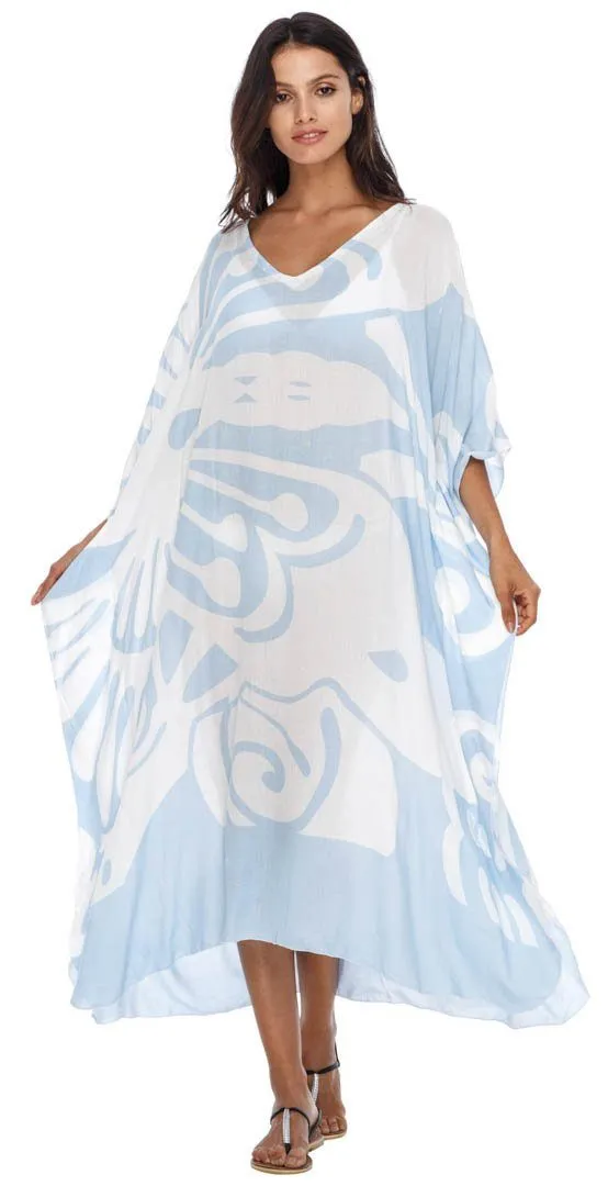 SHU-SHI Women's Long Beach Butterfly Caftan Tunic Dress - Swimsuit Cover-Up Loose Poncho