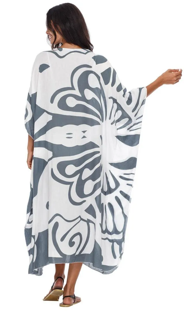 SHU-SHI Women's Long Beach Butterfly Caftan Tunic Dress - Swimsuit Cover-Up Loose Poncho