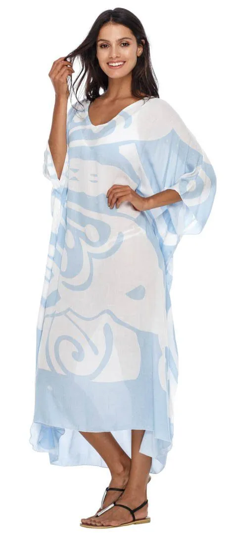 SHU-SHI Women's Long Beach Butterfly Caftan Tunic Dress - Swimsuit Cover-Up Loose Poncho