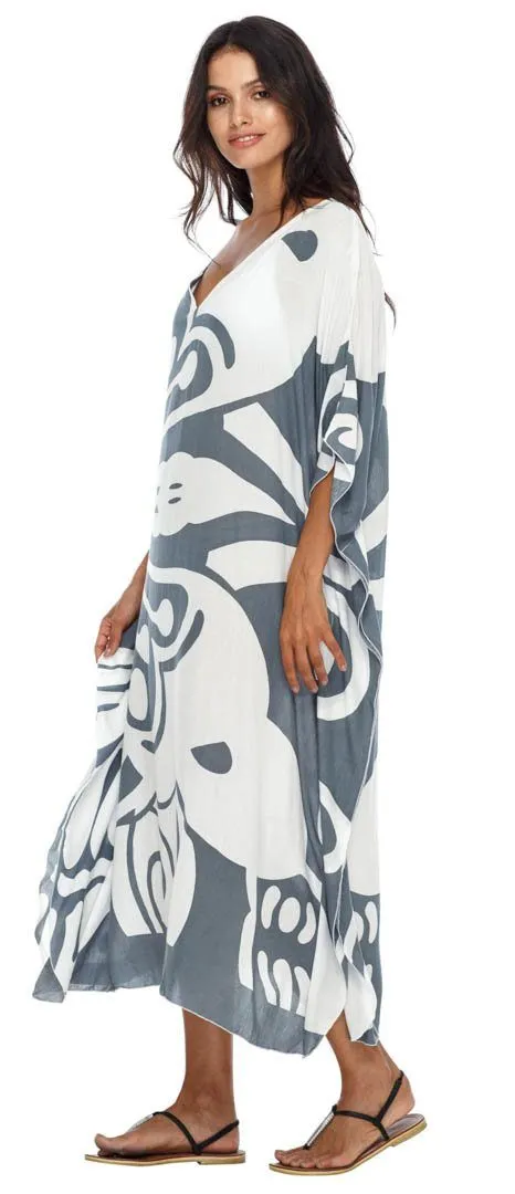 SHU-SHI Women's Long Beach Butterfly Caftan Tunic Dress - Swimsuit Cover-Up Loose Poncho