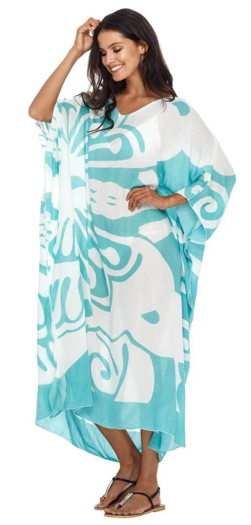 SHU-SHI Women's Long Beach Butterfly Caftan Tunic Dress - Swimsuit Cover-Up Loose Poncho