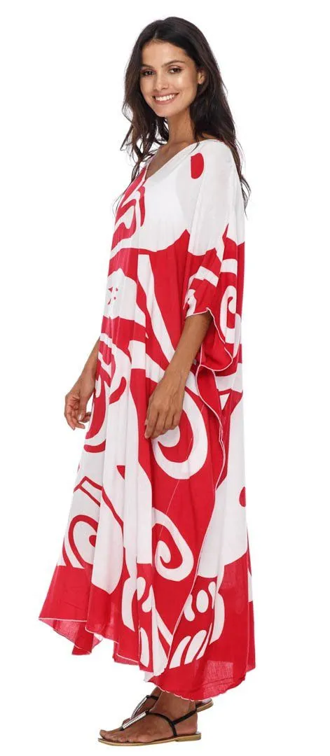 SHU-SHI Women's Long Beach Butterfly Caftan Tunic Dress - Swimsuit Cover-Up Loose Poncho