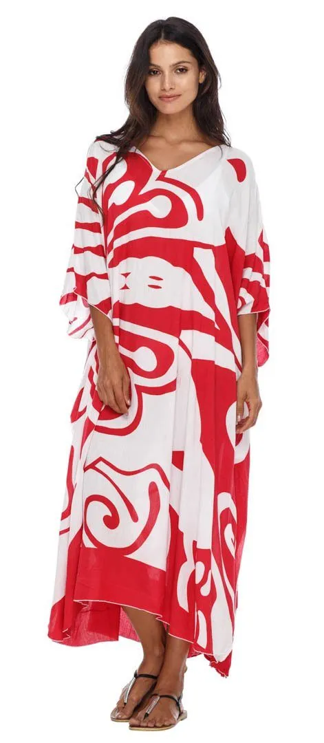 SHU-SHI Women's Long Beach Butterfly Caftan Tunic Dress - Swimsuit Cover-Up Loose Poncho