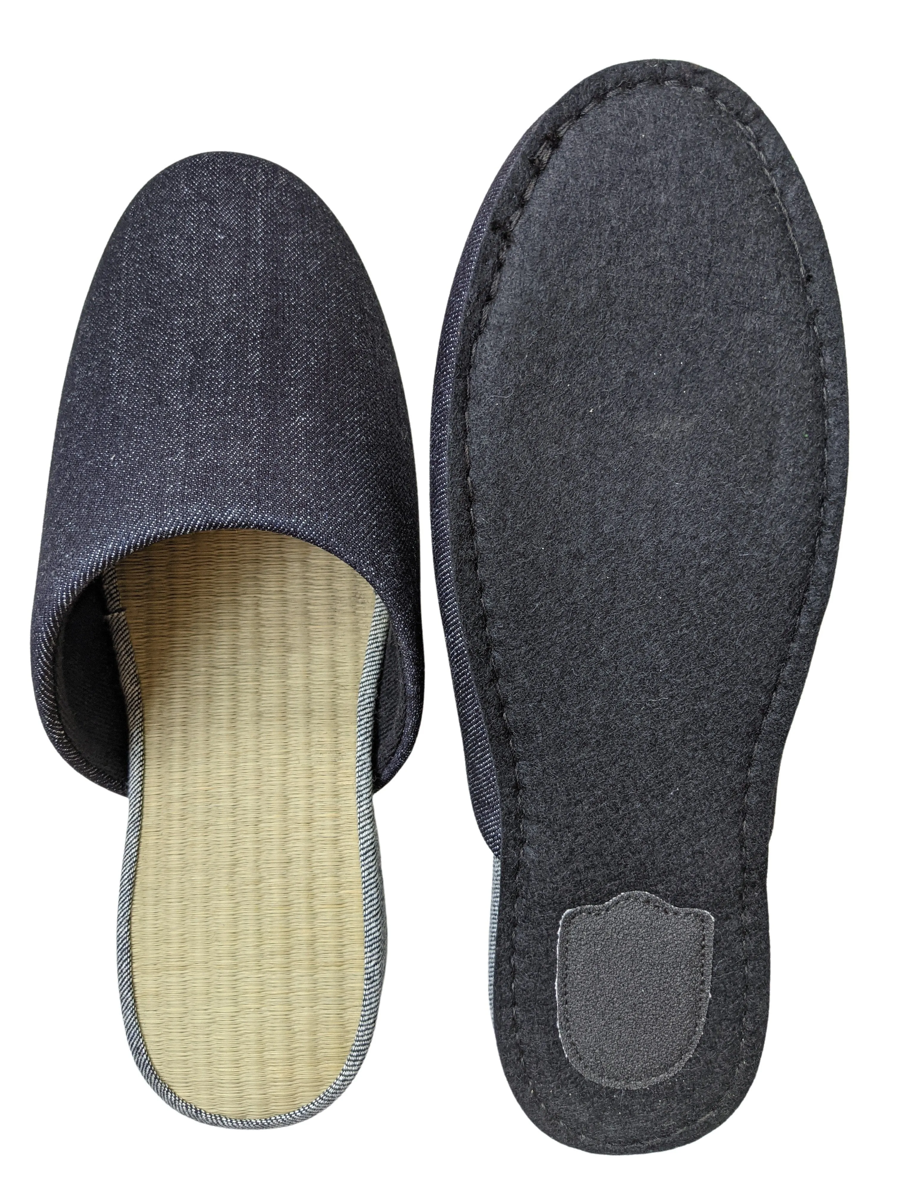 TATAMI Denim Slippers A-Type [Black Wool Felt Sole] / Simple [Denim Hiroshima]